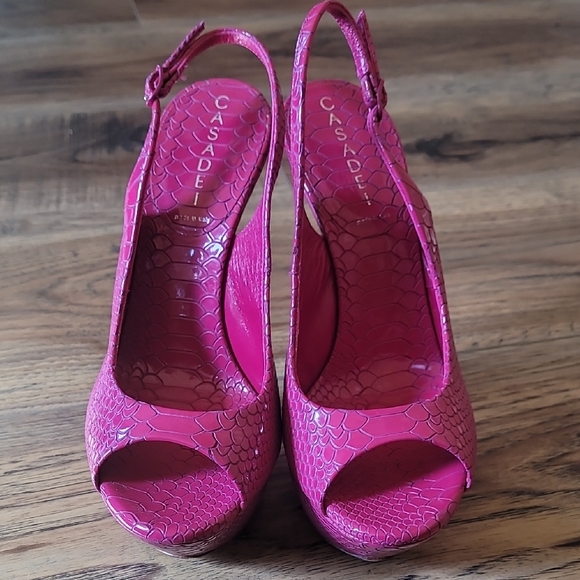 Vintage Casadei Pink Slingback Pumps, Size 6, Leather, Snake Pattern